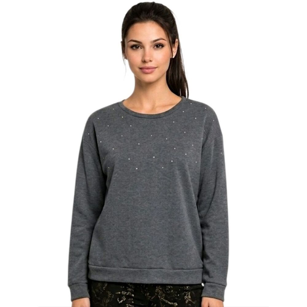 Philosophy Heathered Gray Rhinestone Sweatshirt Size L